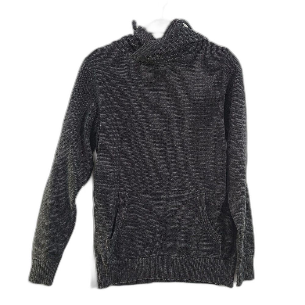 BIRCH BLACK Black Hoodie Knit Cotton Blend Pullover Sweater Men Long Sleeve Med